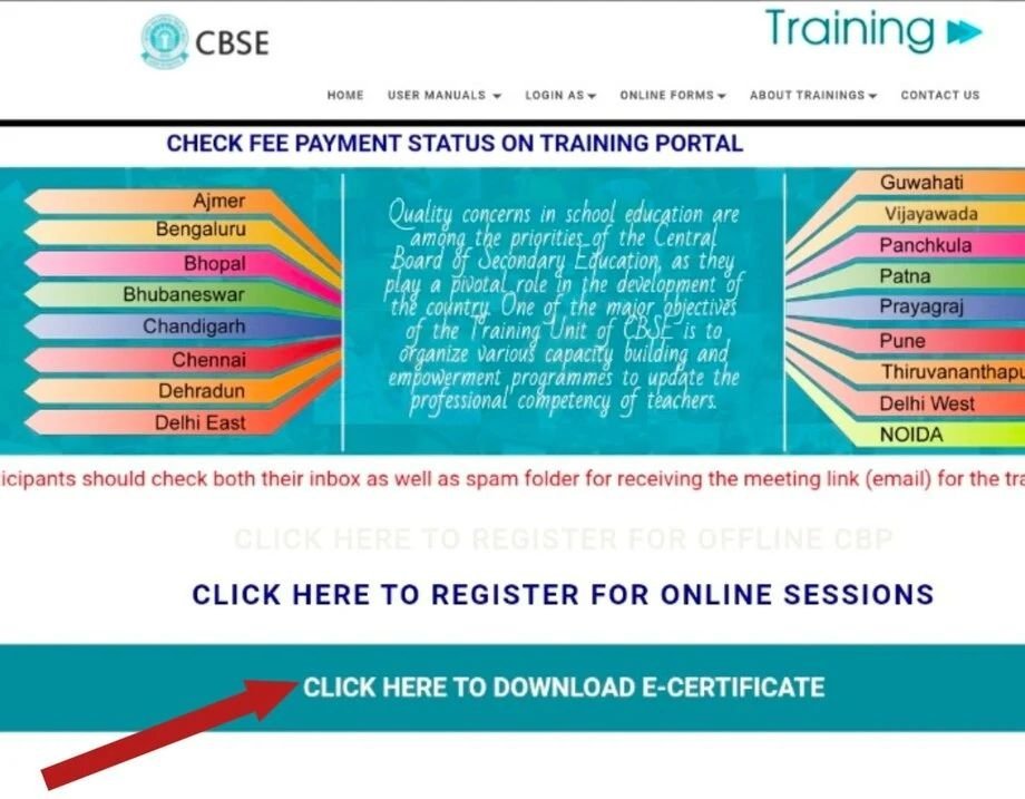 CBSE Training Portal Download E Certificate